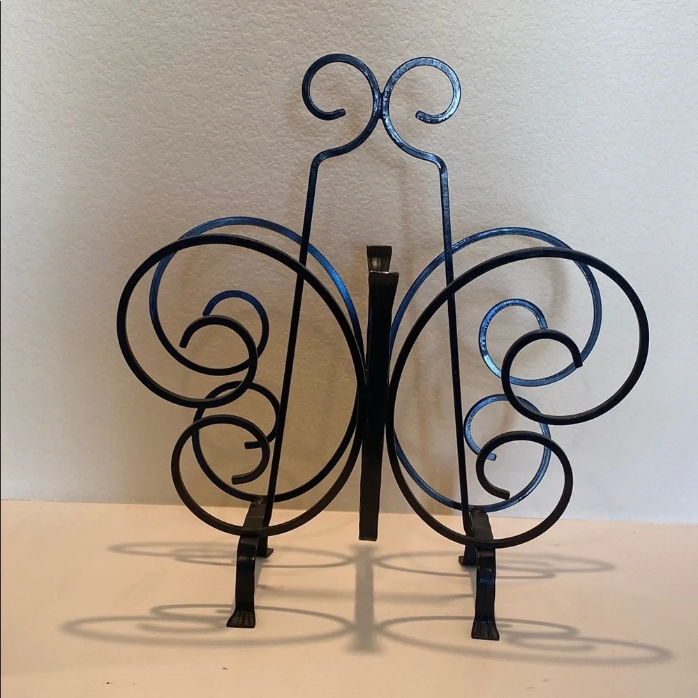 Elegant Black Vintage Wrought Iron Magazine Stand. Butterfly Design.